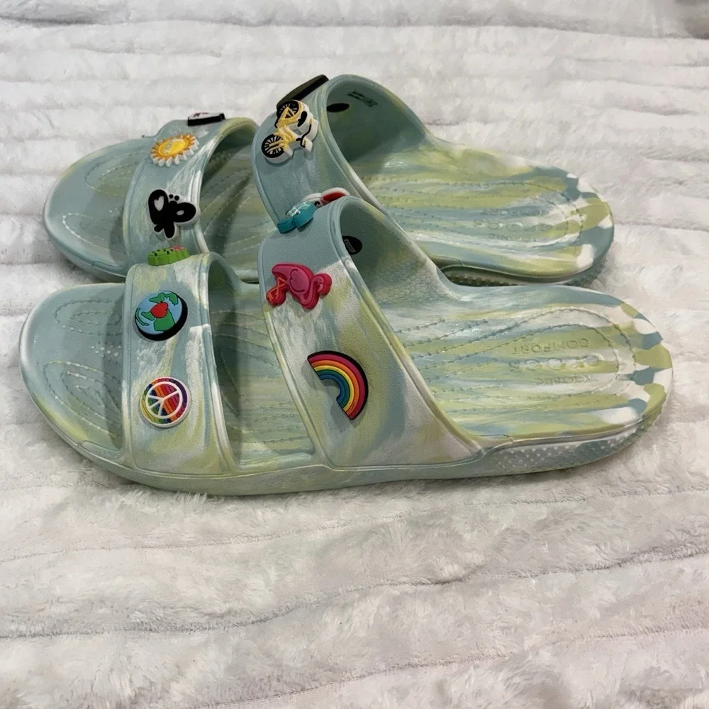 Classic Crocs Marblized Sandal Pure Water/Multi Men's 9 Women's‎ 11 with Jibbitz